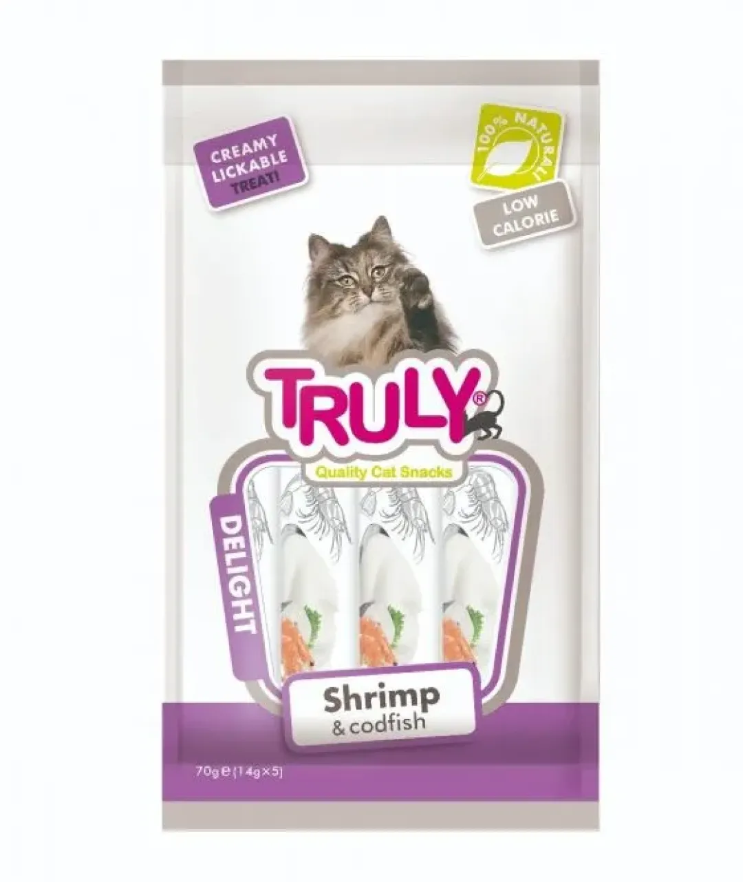 Outlet Truly Cat Creamy Lickable Shrimp & Codfish 70g Kattefoder & Snacks|Killingesnacks - Sunde Godbidder Til Killinger