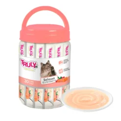 New Truly Cat Cremet Slikbar Laks & Tranebær 420g - Blød snack til forkælelse Kattefoder & Snacks|Killingesnacks - Sunde Godbidder Til Killinger