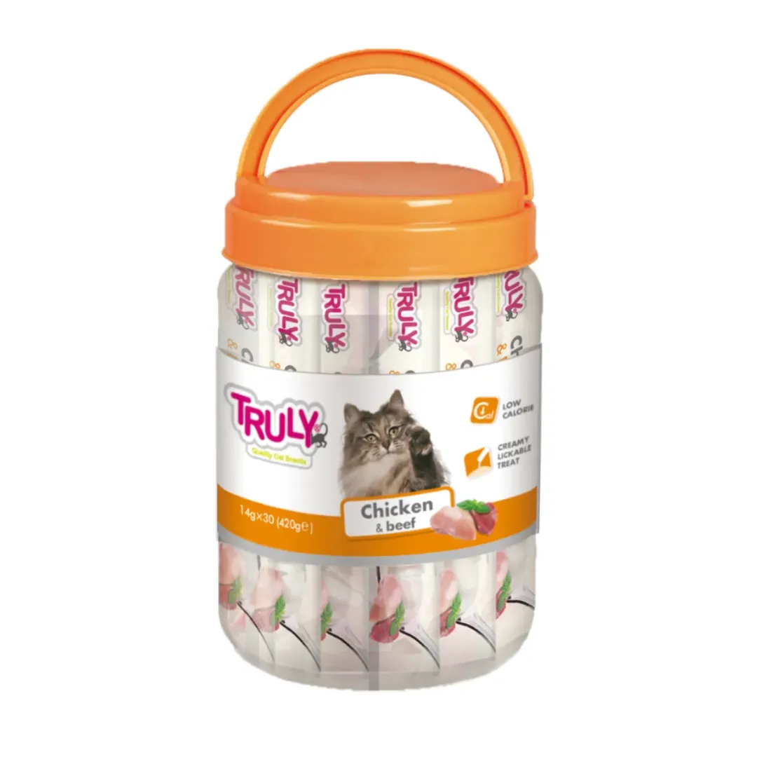 Best Truly Kat Cremet kattegodbid med kylling og okse 420 g (30 tuber) Kattefoder & Snacks|Killingesnacks - Sunde Godbidder Til Killinger