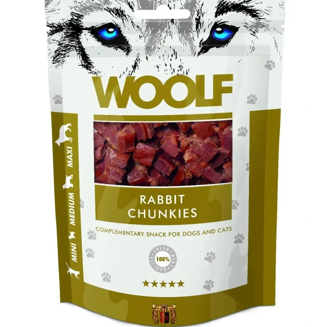 Sale Woolf Hunde- og Kattesnack Kanin Chunkies Snacks Til Hvalpe - Lækre Godbidder Til Træning Og Forkælelse|Kattefoder & Snacks