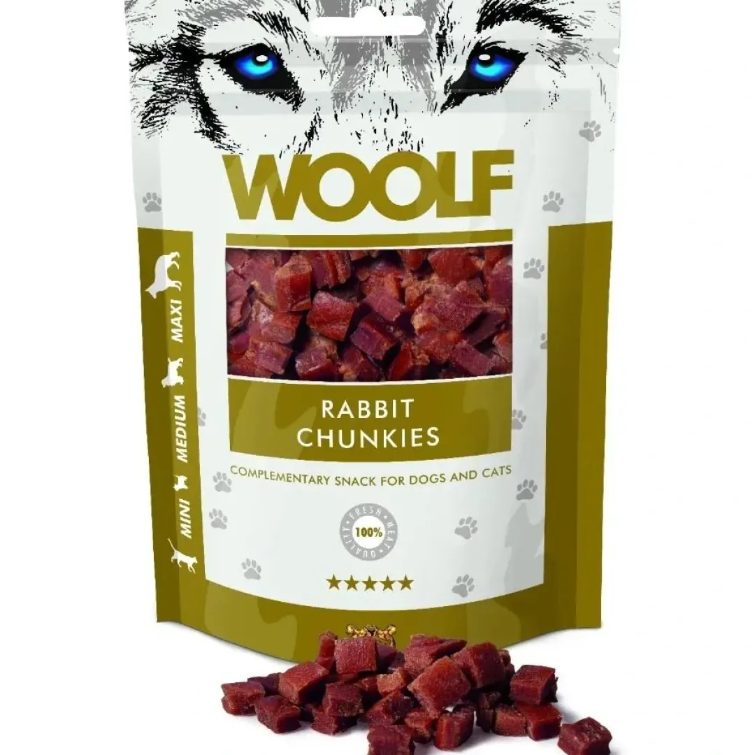 Sale Woolf Hunde- og Kattesnack Kanin Chunkies Snacks Til Hvalpe - Lækre Godbidder Til Træning Og Forkælelse|Kattefoder & Snacks