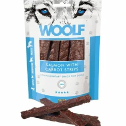 Sale Woolf Hunde- og Kattesnack Laks med Gulerod Strimler Snacks Til Hvalpe - Lækre Godbidder Til Træning Og Forkælelse|Kattefoder & Snacks