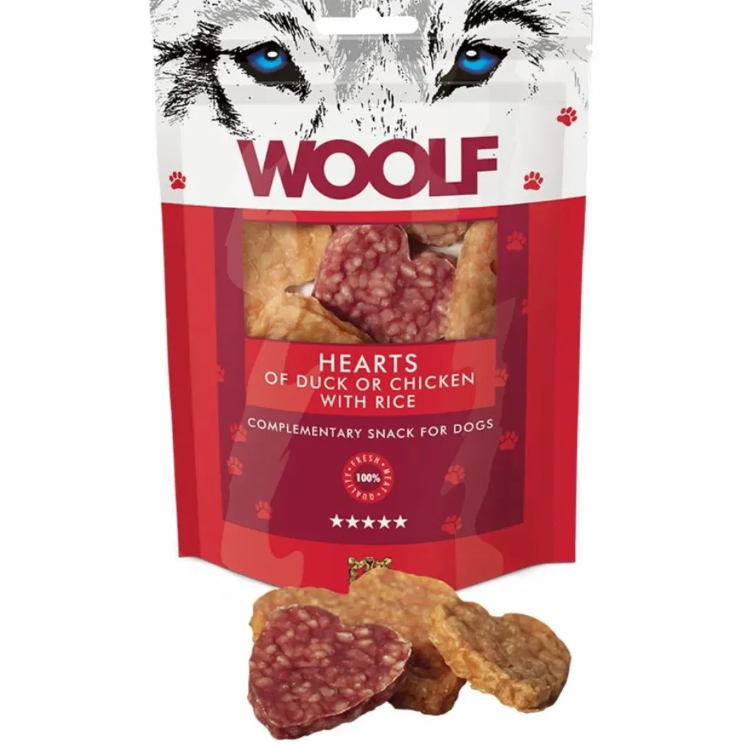 New Woolf Hundesnack And eller Kylling med Ris Hearts Snacks Til Hvalpe - Lækre Godbidder Til Træning Og Forkælelse|Hundeguf Og Tyggeben Til Hunde