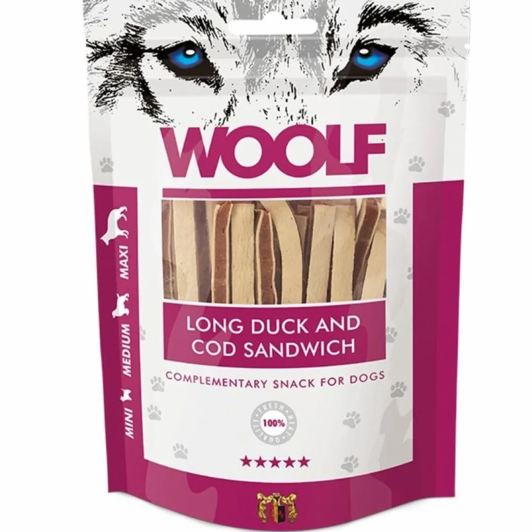 Best Woolf Hundesnack And og Torsk Lang Sandwich Snacks Til Hvalpe - Lækre Godbidder Til Træning Og Forkælelse|Hundeguf Og Tyggeben Til Hunde