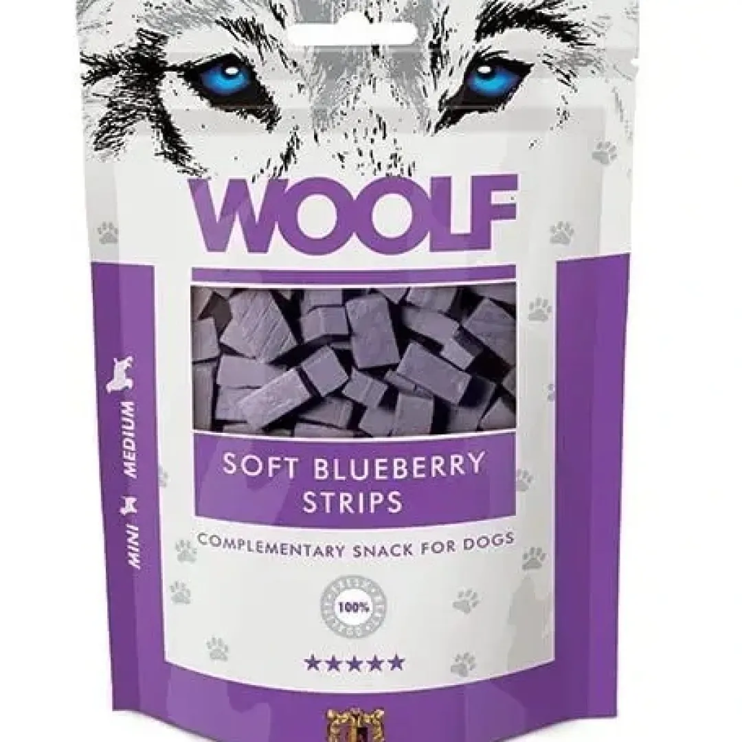 Discount Woolf Hundesnack Bløde Blåbærstrimler Snacks Til Hvalpe - Lækre Godbidder Til Træning Og Forkælelse|Hundeguf Og Tyggeben Til Hunde