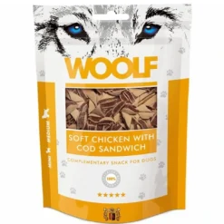 Clearance Woolf Hundesnack Bløde Kylling med Torsk Sandwich Snacks Til Hvalpe - Lækre Godbidder Til Træning Og Forkælelse|Hundeguf Og Tyggeben Til Hunde
