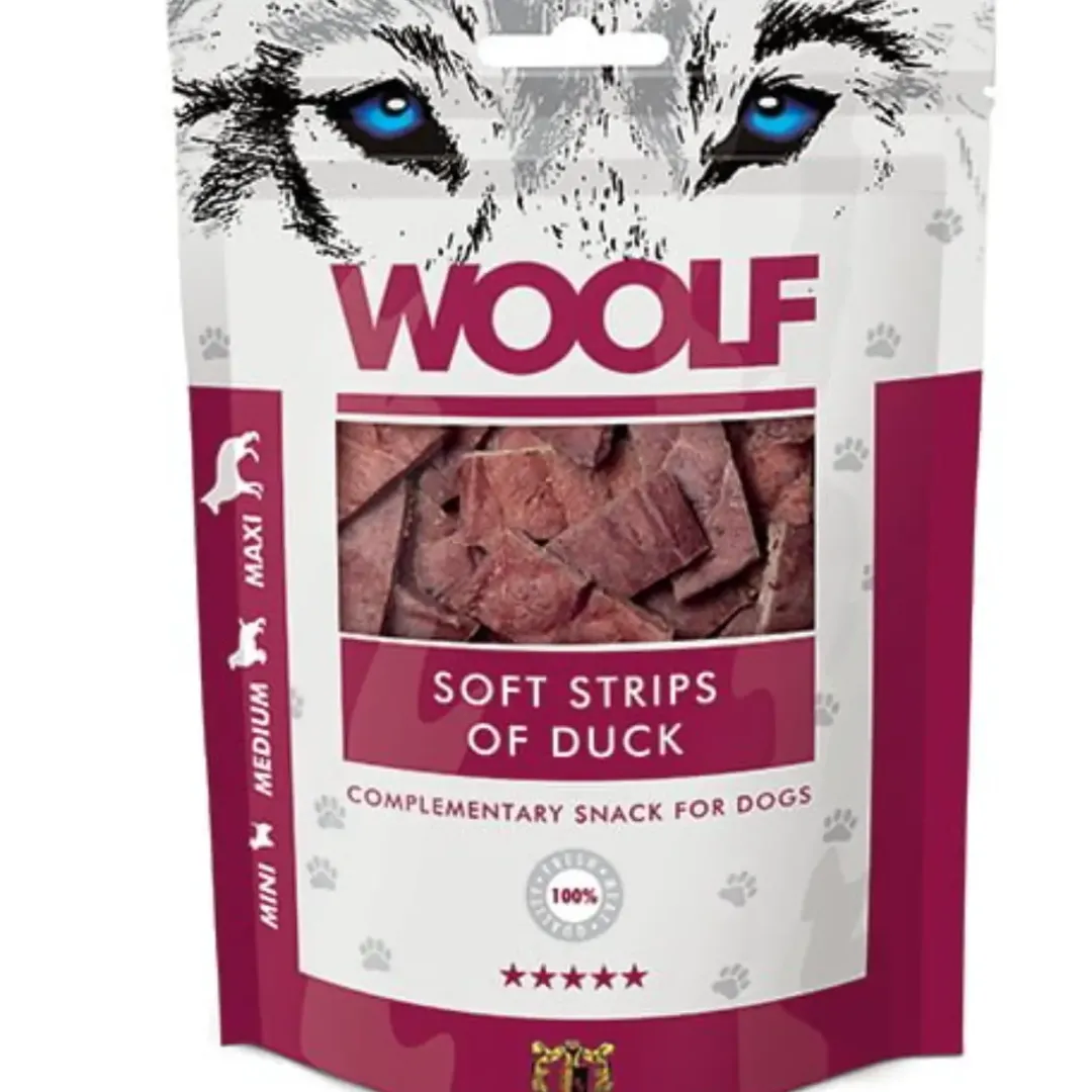 New Woolf Hundesnack Bløde Strimler med And Snacks Til Hvalpe - Lækre Godbidder Til Træning Og Forkælelse|Hundeguf Og Tyggeben Til Hunde