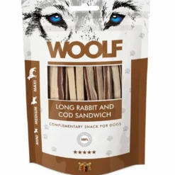 Discount Woolf Hundesnack Kanin og Torsk Lang Sandwich Snacks Til Hvalpe - Lækre Godbidder Til Træning Og Forkælelse|Hundeguf Og Tyggeben Til Hunde