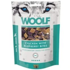 Best Woolf Hundesnack Kylling med Blåbær Bites Snacks Til Hvalpe - Lækre Godbidder Til Træning Og Forkælelse|Hundeguf Og Tyggeben Til Hunde