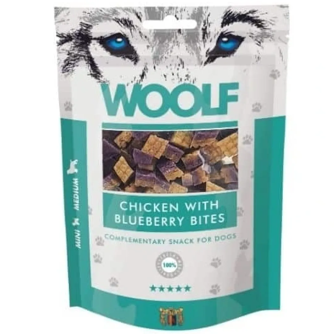 Best Woolf Hundesnack Kylling med Blåbær Bites Snacks Til Hvalpe - Lækre Godbidder Til Træning Og Forkælelse|Hundeguf Og Tyggeben Til Hunde