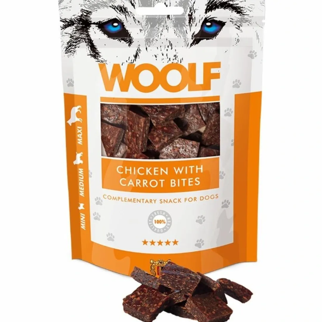 Woolf Hundesnack Kylling med Gulerod Bites Snacks Til Hvalpe - Lækre Godbidder Til Træning Og Forkælelse|Hundeguf Og Tyggeben Til Hunde