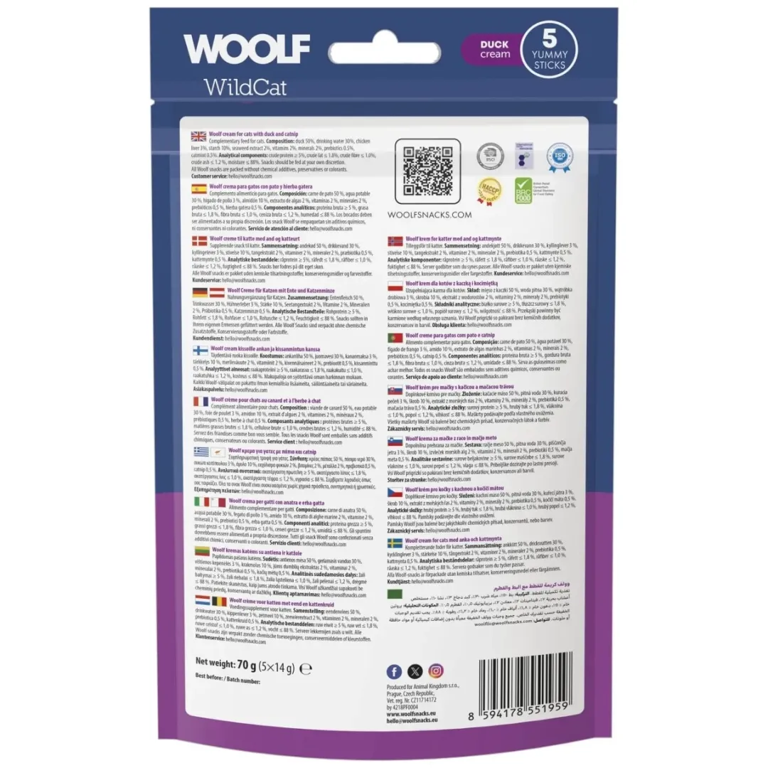 Woolf Wildcat Cream 5 stk - Cremet kattegodbid med and og catnip Kattefoder & Snacks|Killingesnacks - Sunde Godbidder Til Killinger