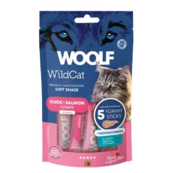 Outlet Woolf Wildcat Cream 5 stk - Flydende kattegodbid med and og laks Kattefoder & Snacks|Killingesnacks - Sunde Godbidder Til Killinger