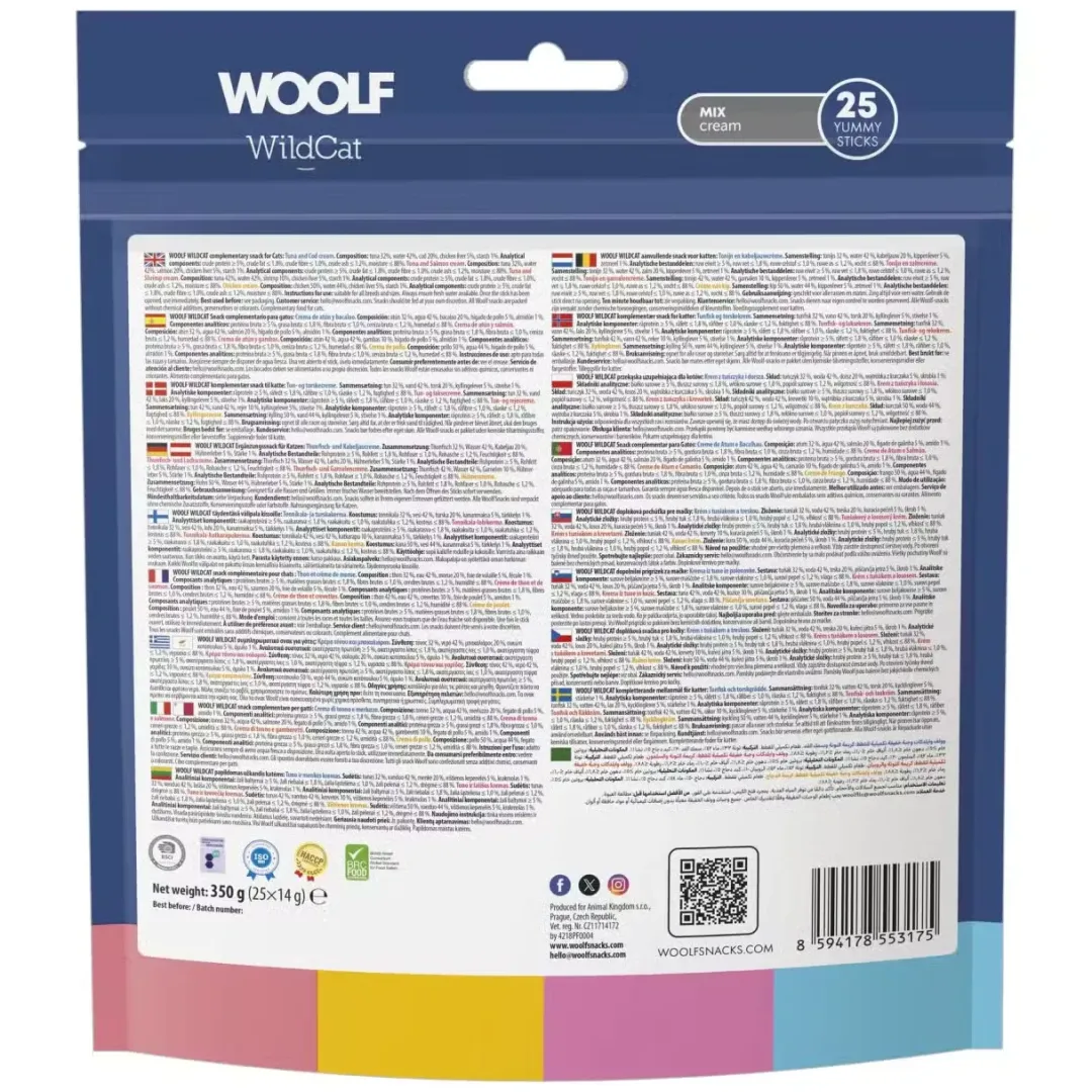 Clearance Woolf Wildcat Cream 25 stk - Mix af lækre kattegodbidder Kattefoder & Snacks|Killingesnacks - Sunde Godbidder Til Killinger