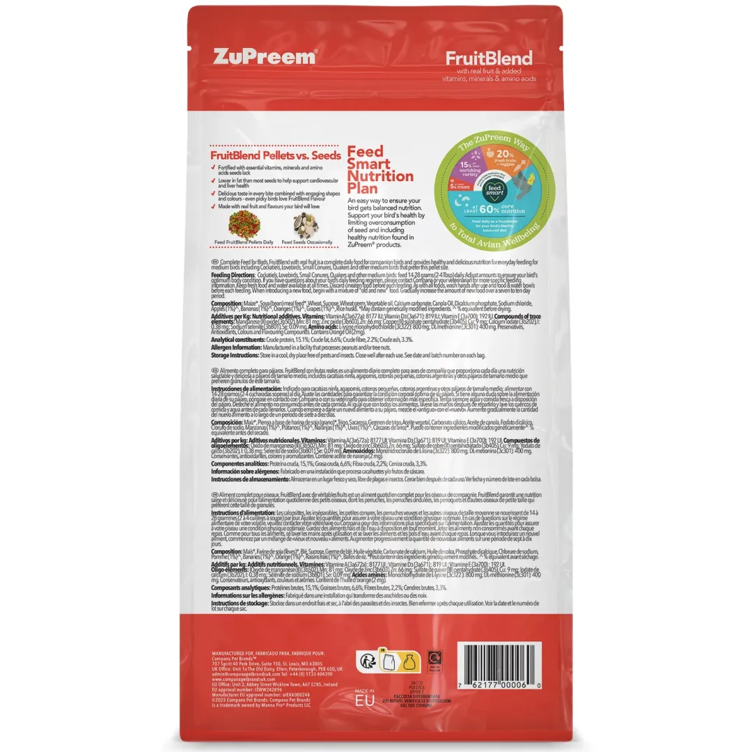 Outlet Fruitblend Nymfeparakit og dværgpapegøje 1 kg Fuglefoder